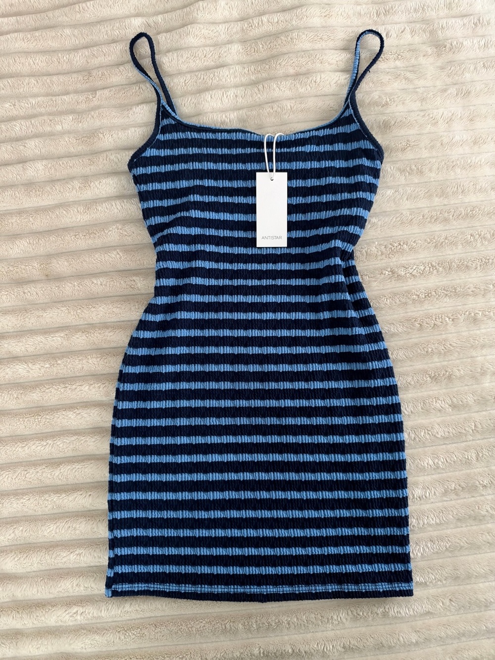 Blue & Navy Striped Ribbed Tank Dress